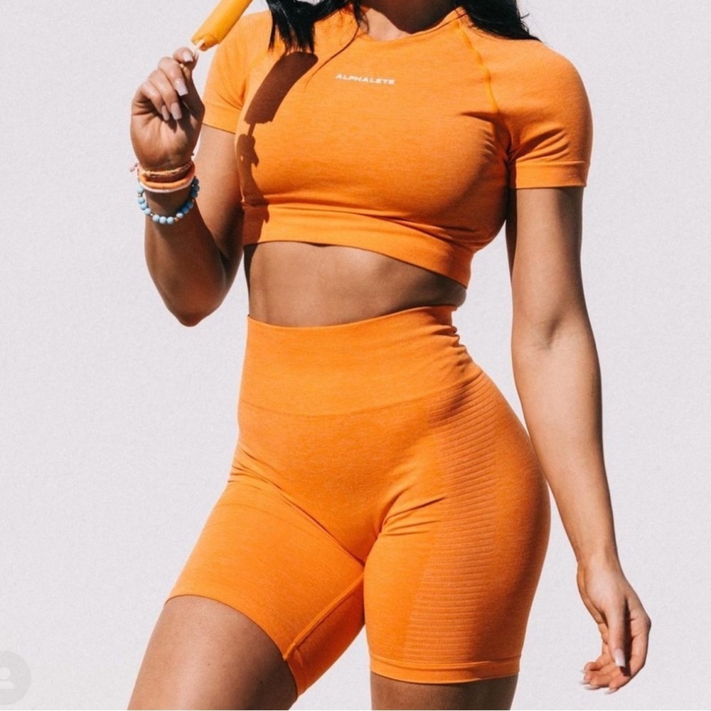 Alphalete Orange High-Waist Athletic Bike Shorts
